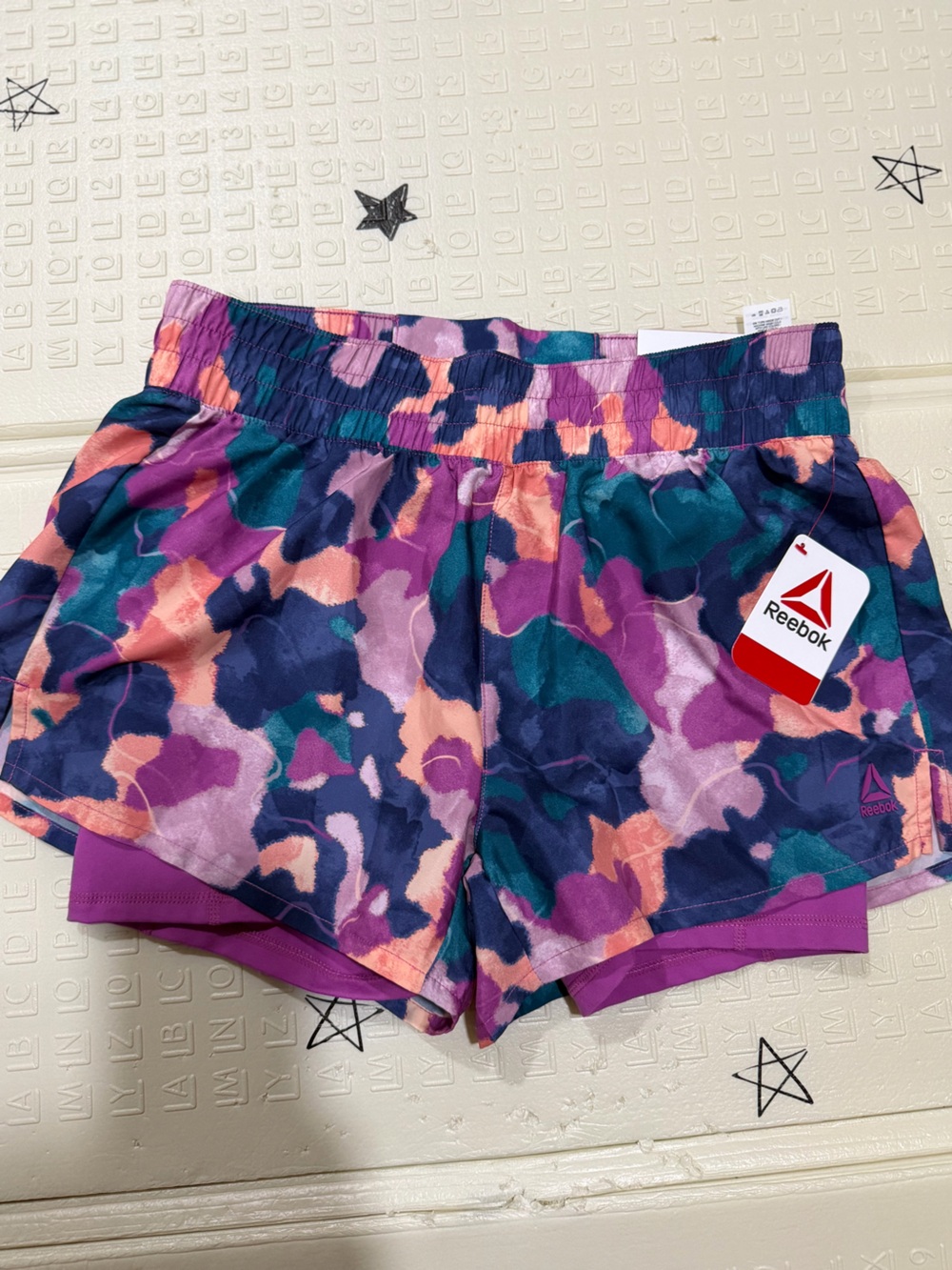Reebok Purple Teal Pink Camo Girls' Athletic Shorts